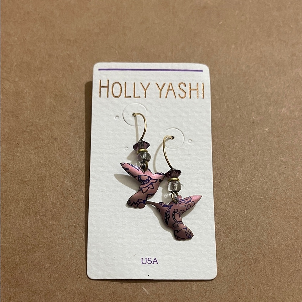 Holly Yashi Pink Hummingbird Earrings! Niobium on original card! NWT!